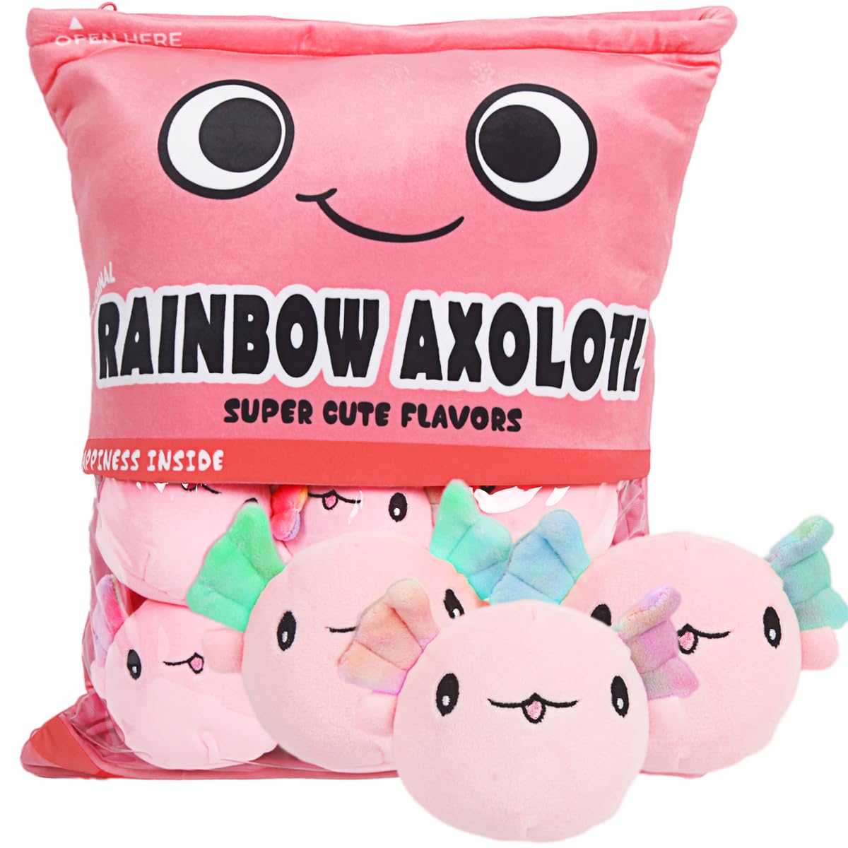 Arelux Cute Axolotl Plush Pillow:Removable Stuffed Animal Bag Plushie 6Pcs Sets Stuffed Salamander Throw Pillow Soft Pink Axolot